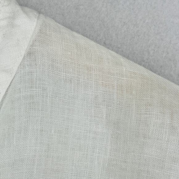 ROSE MARINE Top L Linen Tunic Ruffle V-Neck Roll Tab Sleeve Off White Italy - Picture 9 of 13